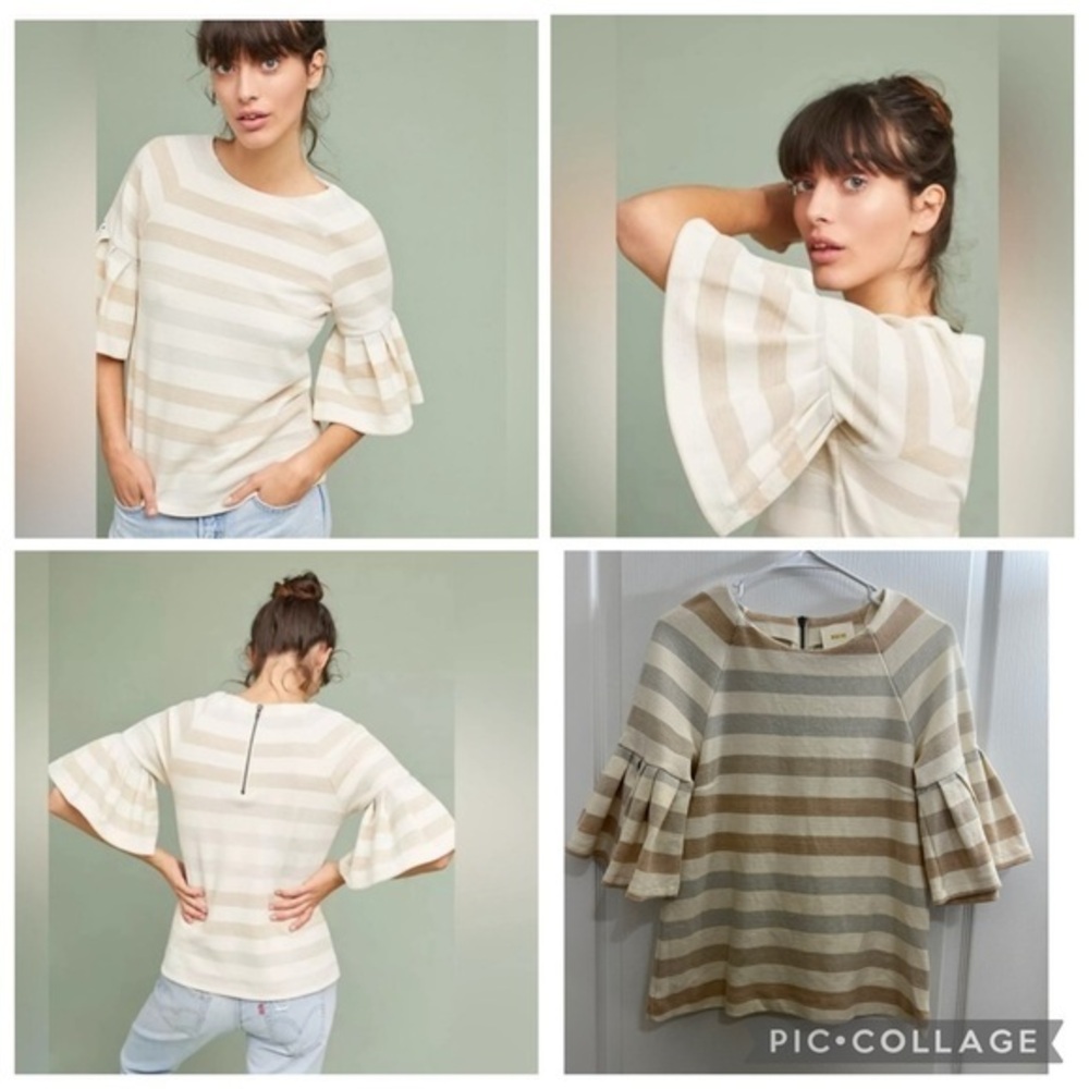 Anthropologie Maeve Striped Ruffle Sleeve Top Blouse Size S